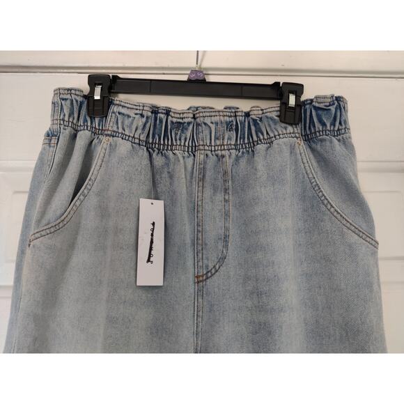 TOPSHOP High Rise Elastic Waist Pull On Jeans Straight Leg Retro Style Size 33 - Picture 4 of 10